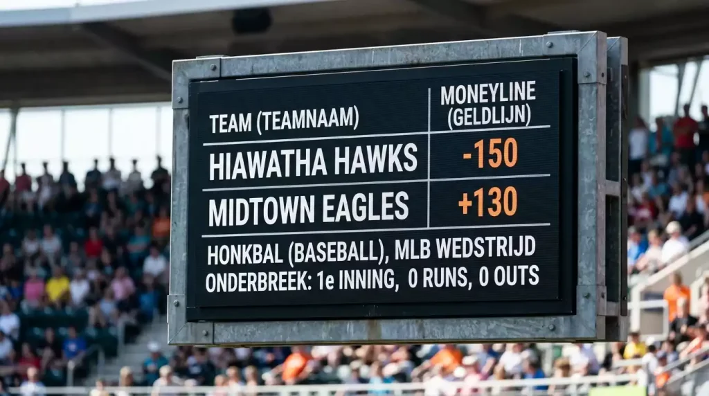 Scorebord met Amerikaanse odds notatie bij een MLB-wedstrijd