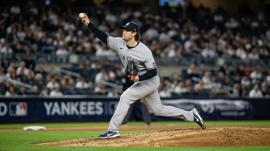 Honkbal pitcher op de werpheuvel in actie tijdens een MLB-wedstrijd