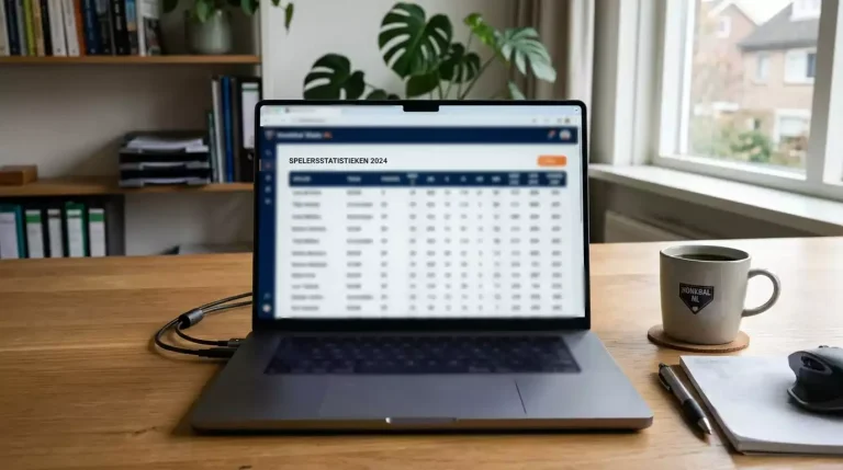 Laptop scherm met honkbal statistieken website open