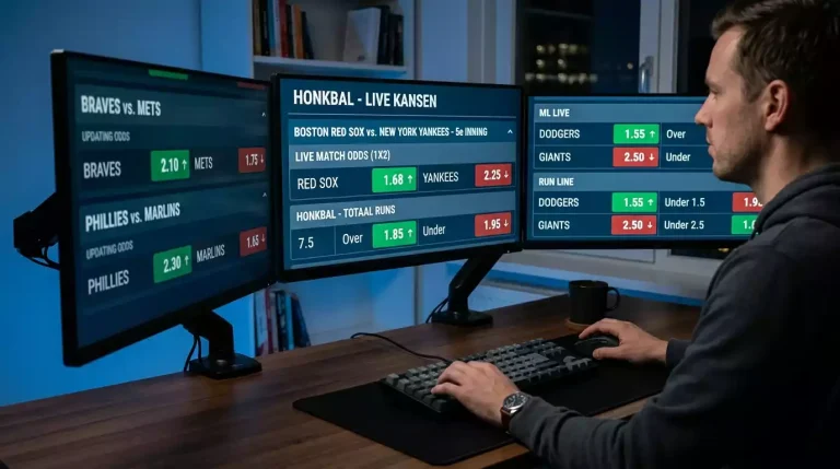 Meerdere schermen met live honkbal odds die snel updaten