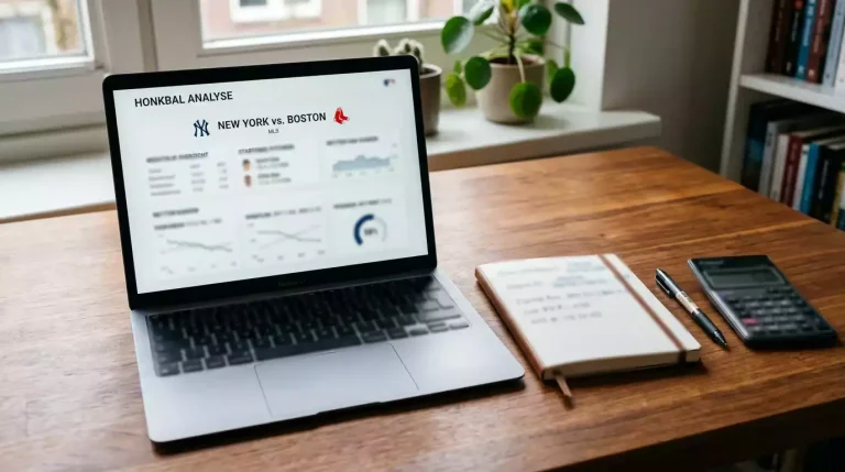 Wiskundige berekening van implied probability op een notitieblok naast een laptop met honkbal odds