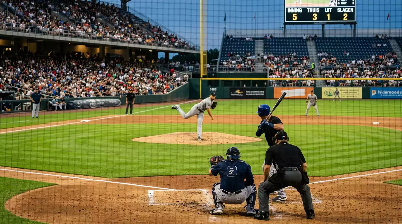 MLB-stadion tijdens een avondwedstrijd met live wedden statistieken op het scorebord