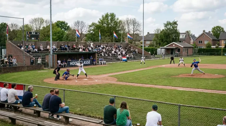 Nederlands honkbalveld tijdens een Hoofdklasse wedstrijd