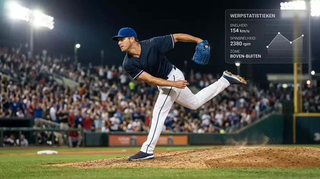 Honkbal pitcher met statistieken grafiek op de achtergrond